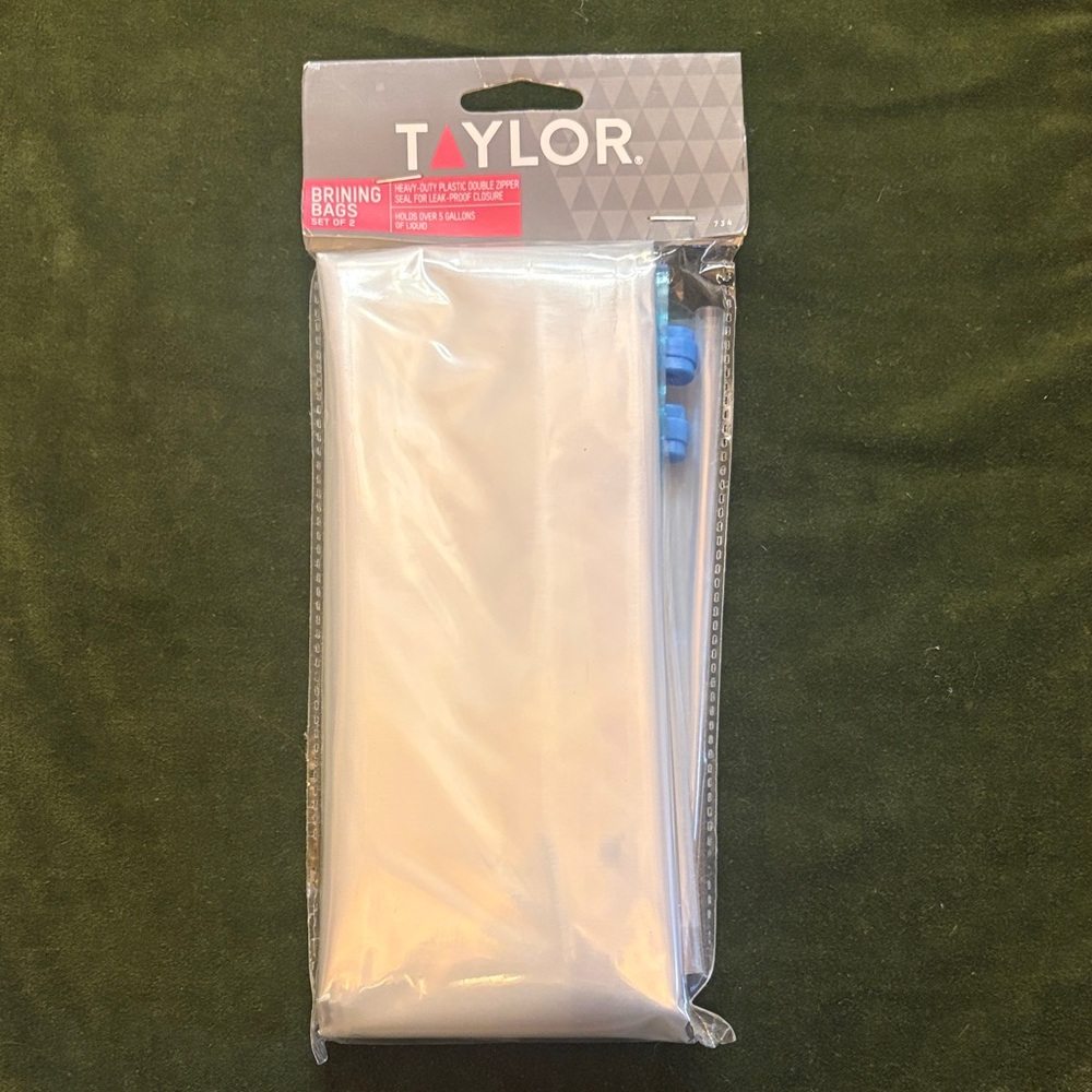 NWT Set of 2 Taylor Heavy Duty Plastic Brining Bags - hold 5 Gallons of Liquid